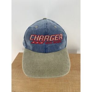 Vintage Charger Bass Boats Blue Denim Beige Hat Cap Strap Back Adjustable